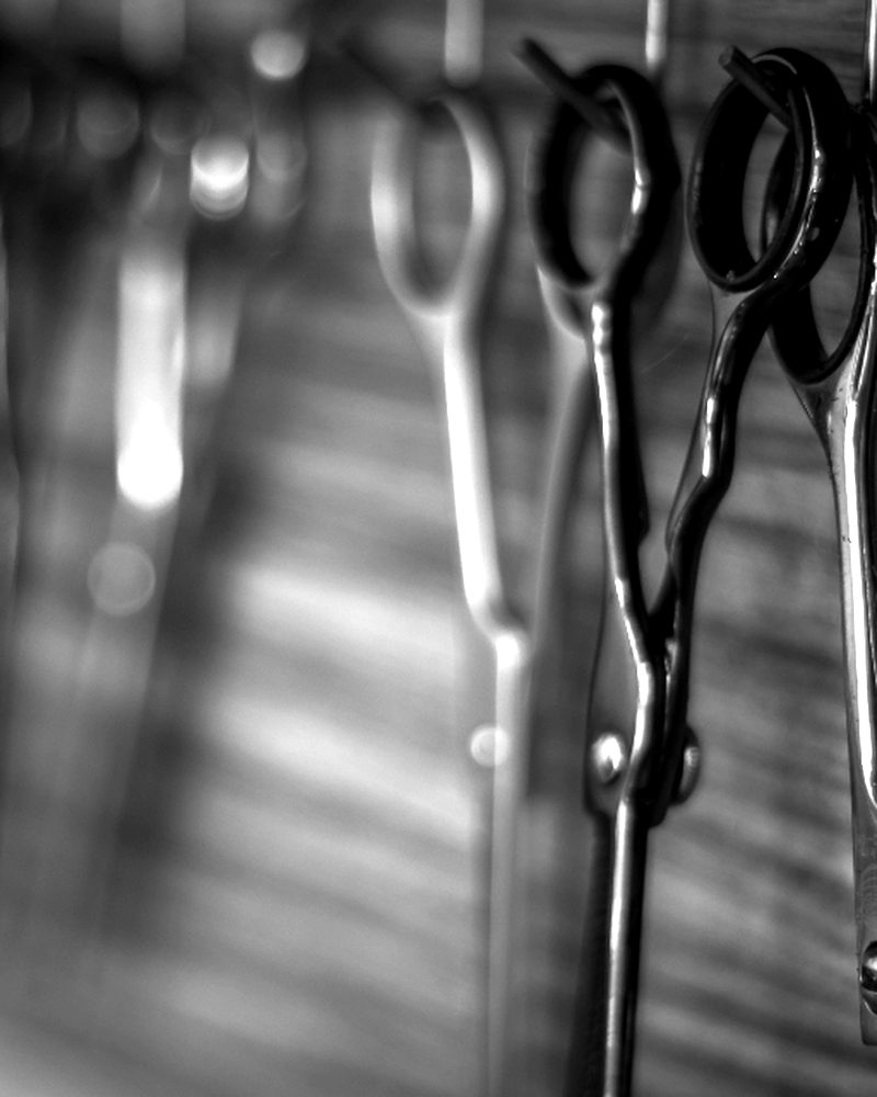 Scissors hanging on the salon wall
